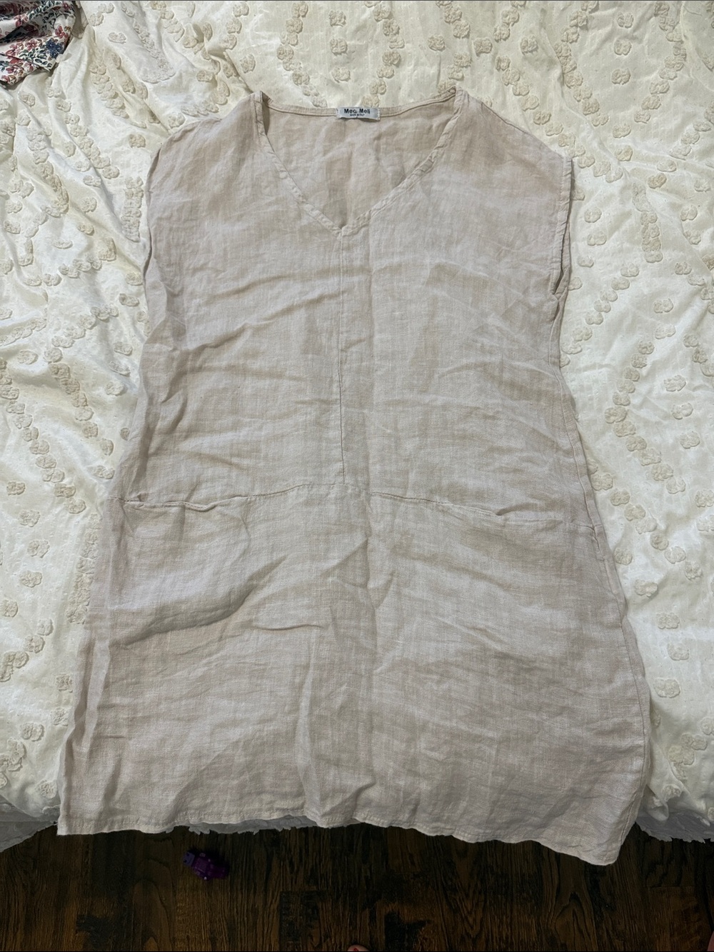 Meo meli made in Italy 100% linen one size small Light Beige Linen V-Neck Tunic